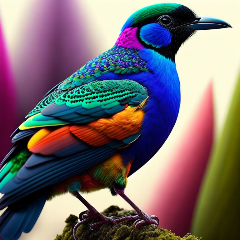 Colorful Iridescent Bird Perched on Soft-focus Background