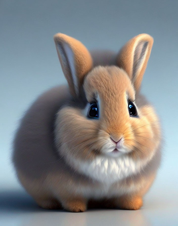 Fluffy brown and white rabbit with expressive eyes
