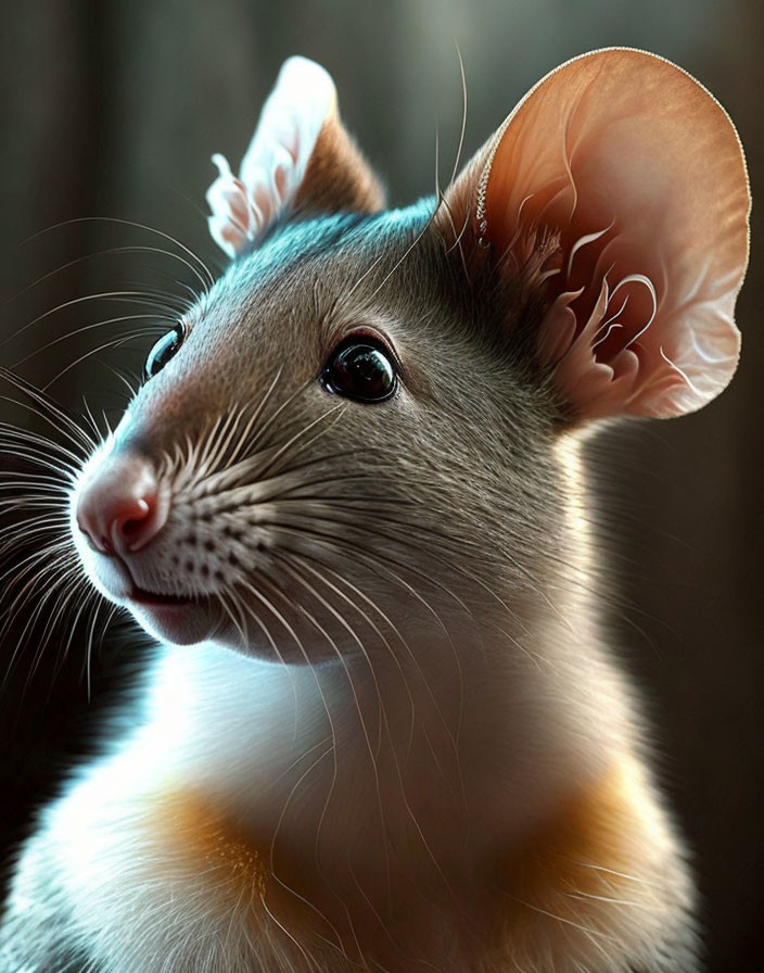 Brown and White Rat with Translucent Ears and Whiskers on Soft-focus Background