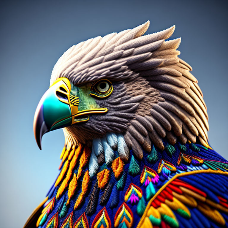 Colorful Eagle Artwork with Intricate Feathers on Gradient Background
