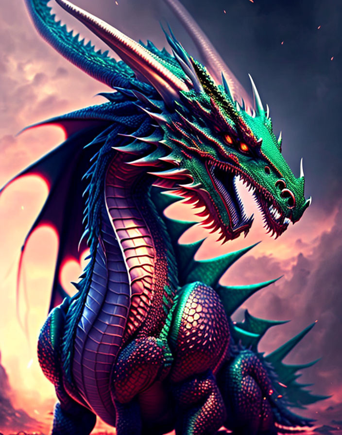 Vivid Dragon Artwork with Blue and Green Scales