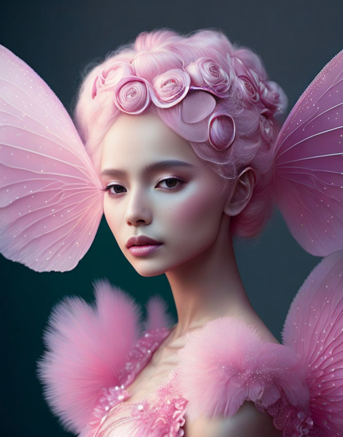 Person with Stylized Pink Hair and Fairy Costume Portrait