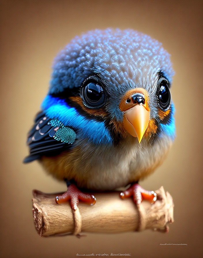 Colorful Digital Illustration of Bird with Glossy Eyes and Vibrant Plumage