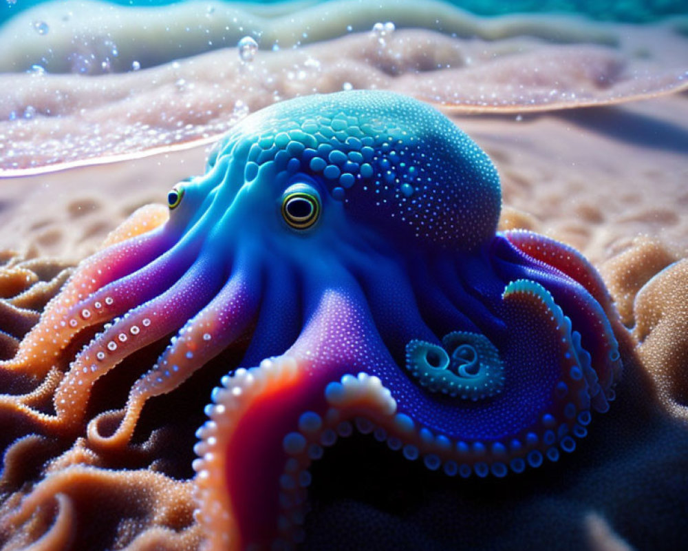Colorful Octopus Illustration on Sandy Seabed Underwater