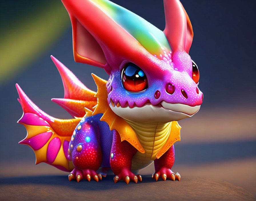 Colorful dragon with rainbow wings and pink scales