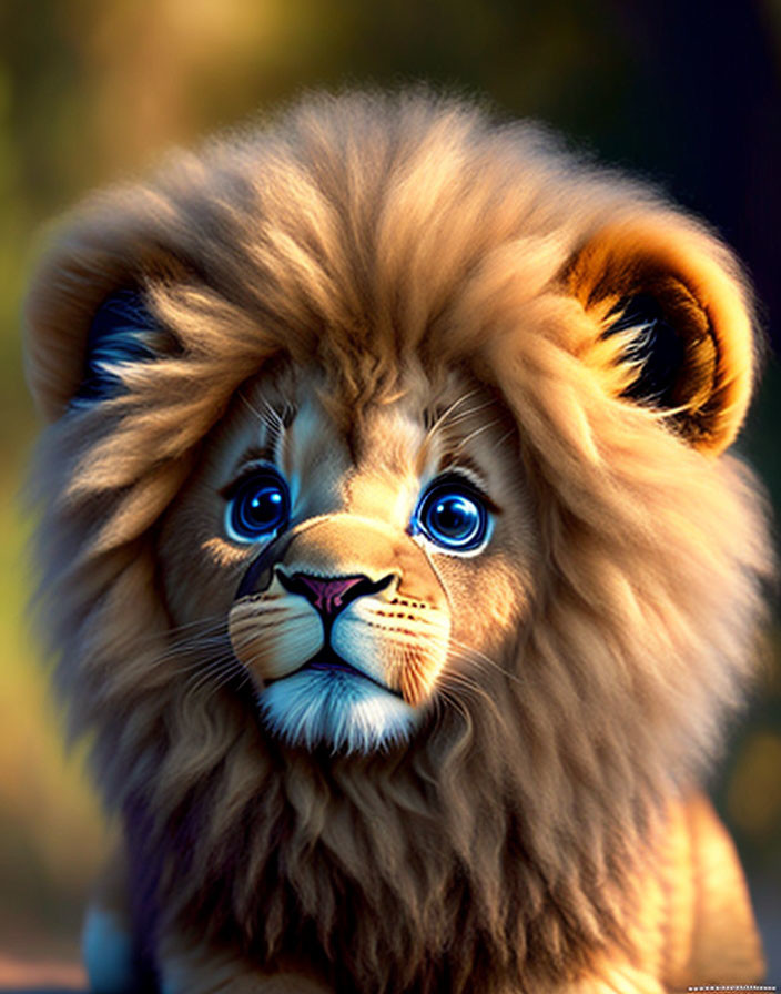 Colorful lion illustration with full mane and blue eyes