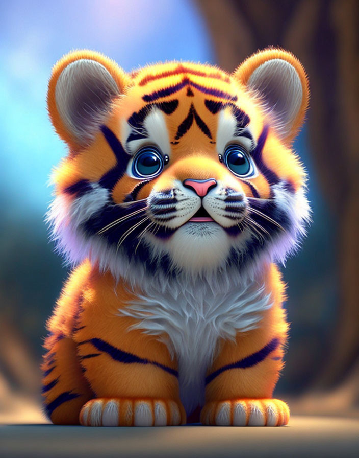 Vibrant baby tiger illustration in serene setting