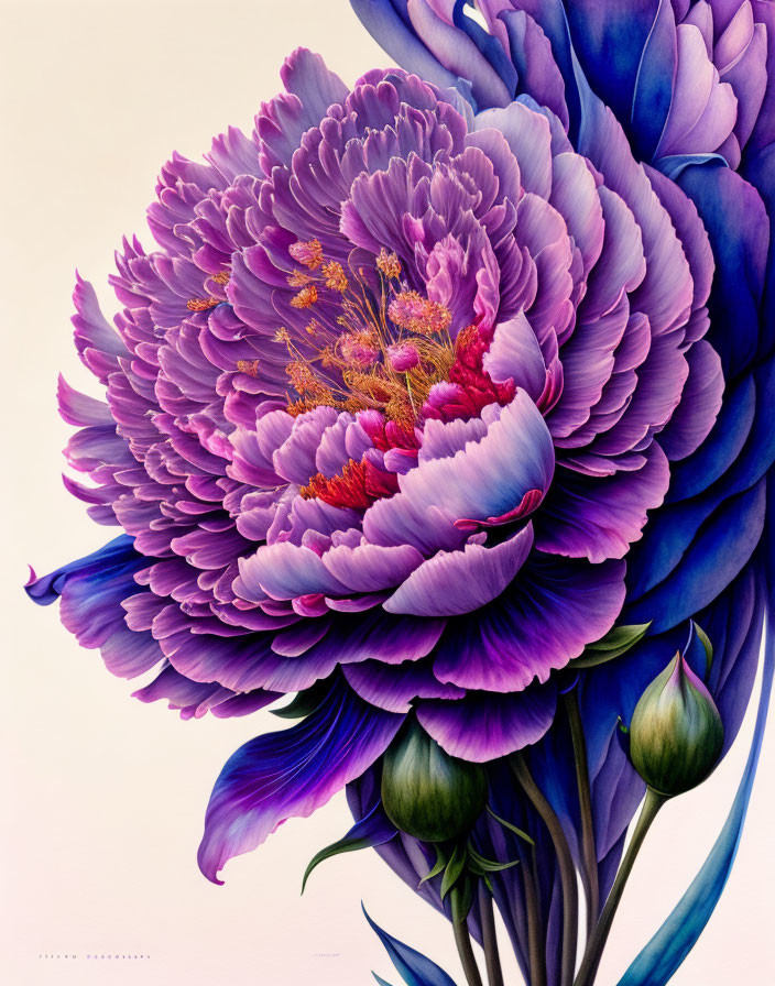 Fabulous Peony flower watercolor ink