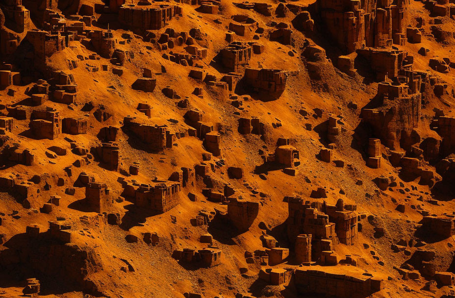 Rugged Brown Terrain with Erosion-Formed Pillars and Canyons