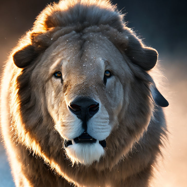 Majestic lion with mane, gazing forward in close-up shot