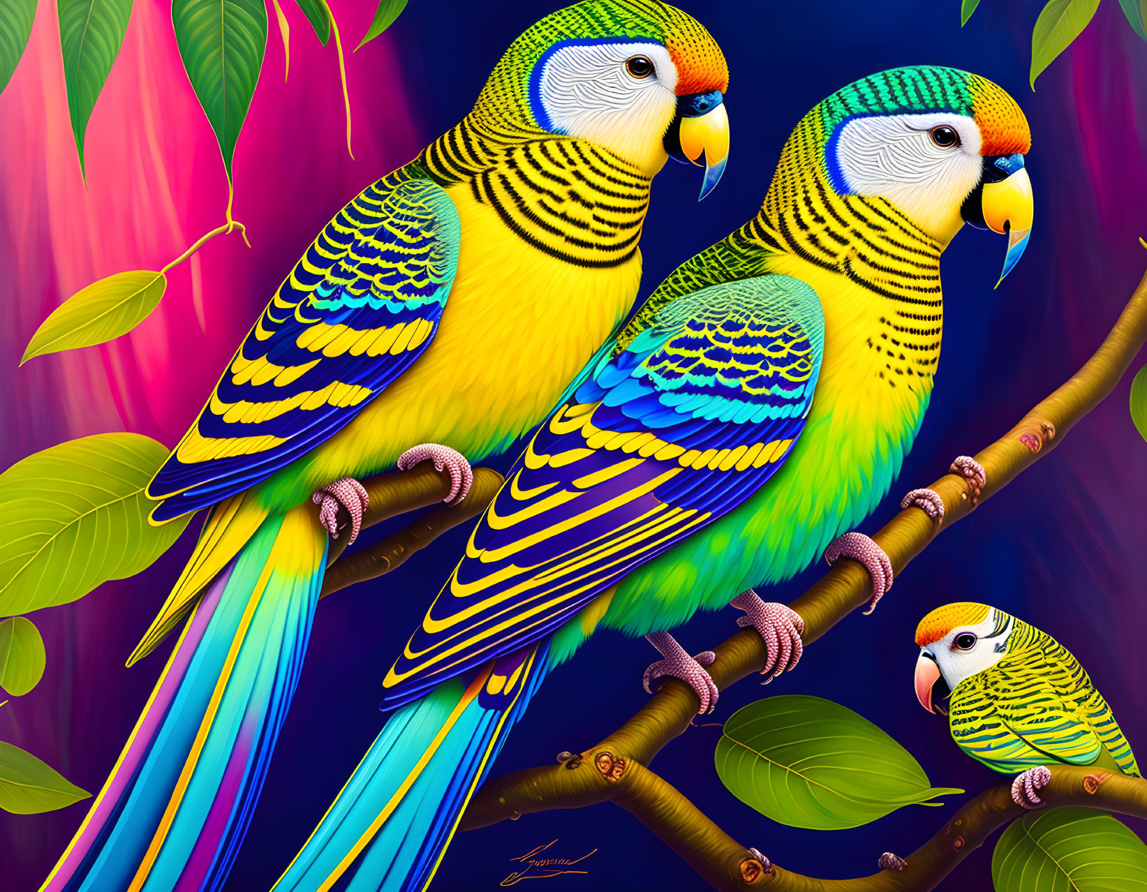 Budgies on a Branch