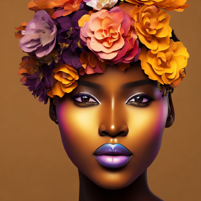 Beautiful woman wearing floral headdress