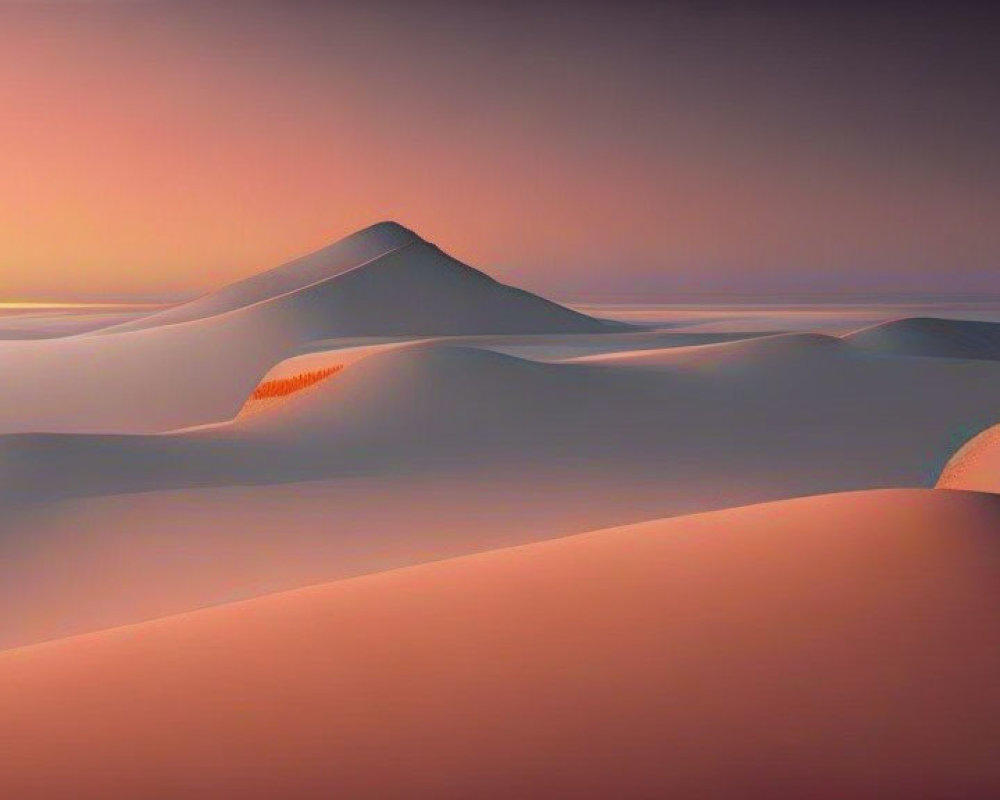 Tranquil desert landscape with smooth sand dunes under a gradient sky at dusk or dawn