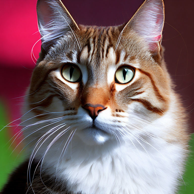 Tabby Cat Close-Up with Whiskers and Green Eyes