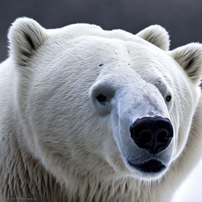 Detailed Polar Bear Face Close-Up on Pale Background