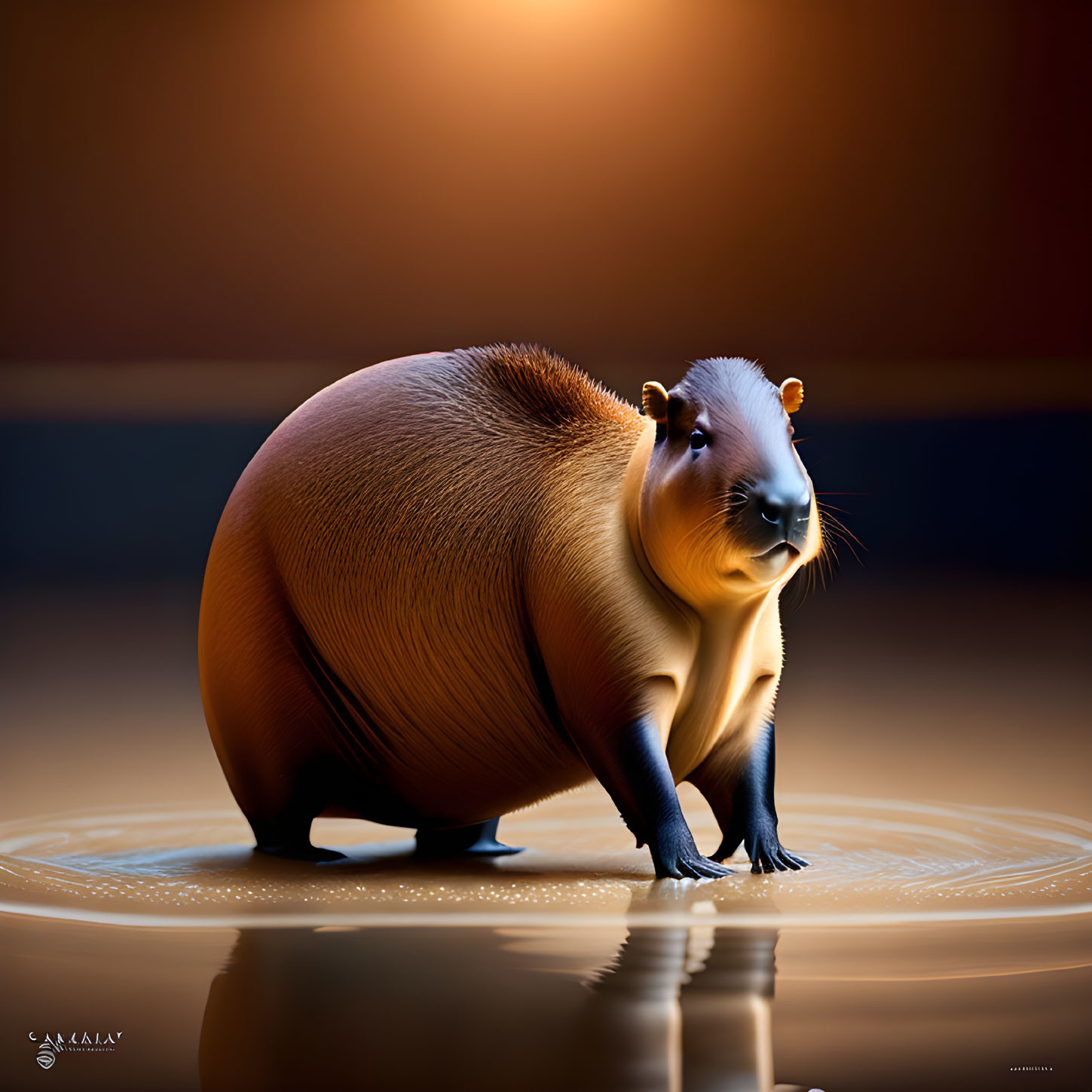 Stylized digital artwork of oversized capybara with exaggerated proportions