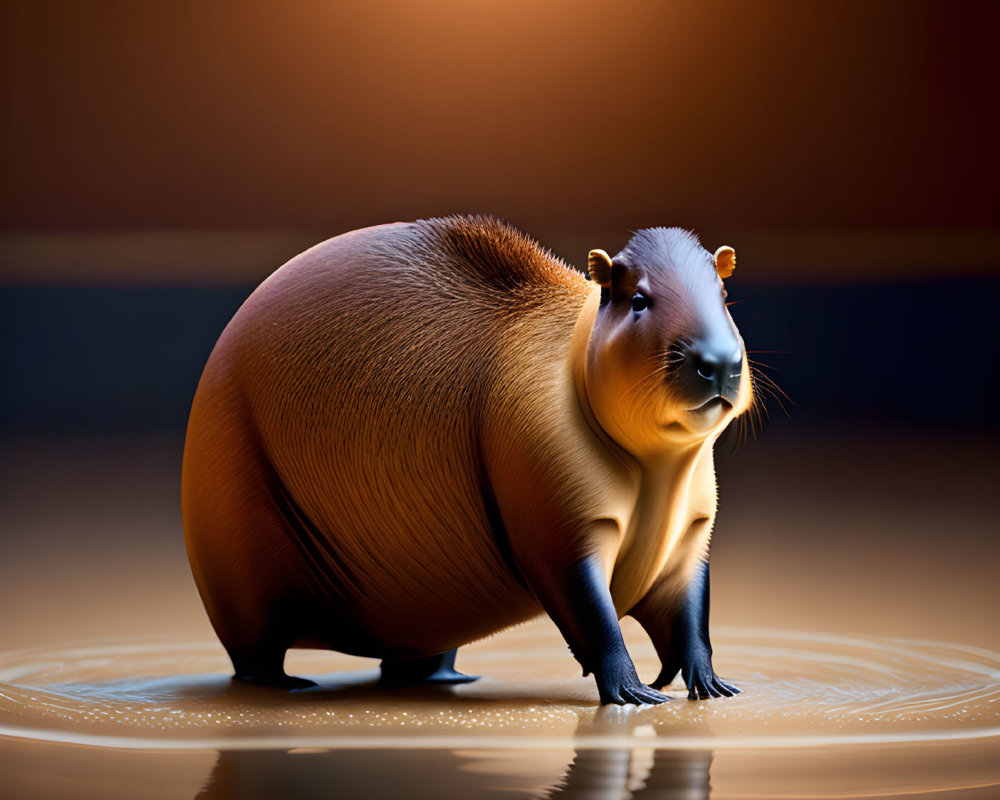 Stylized digital artwork of oversized capybara with exaggerated proportions