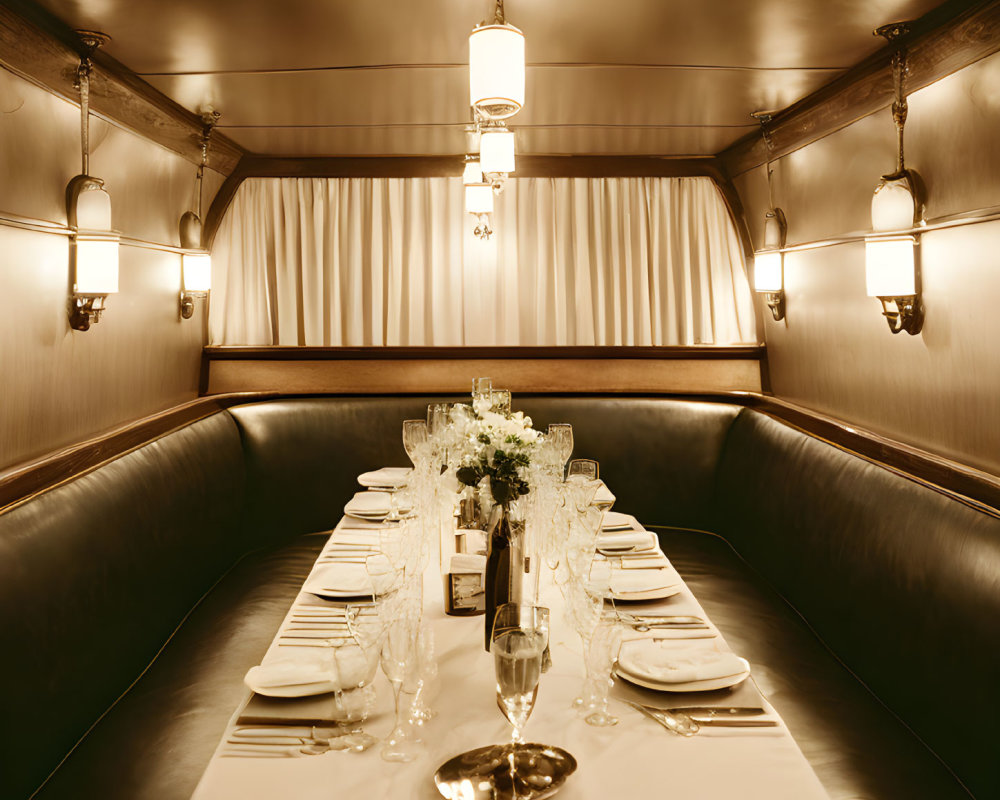 Luxurious Private Dining Car with Long Table and Leather Seats