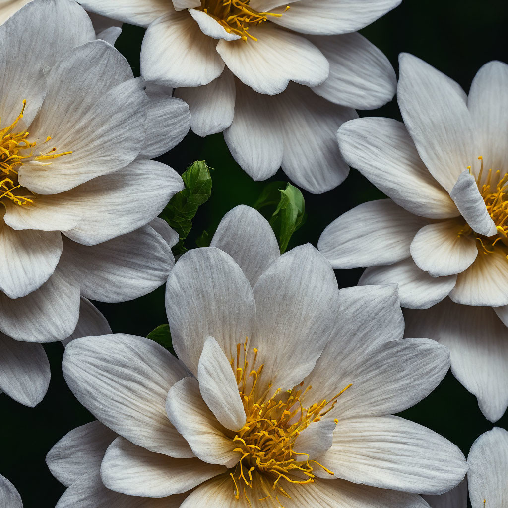 White anemone flowers with yellow centers on dark background