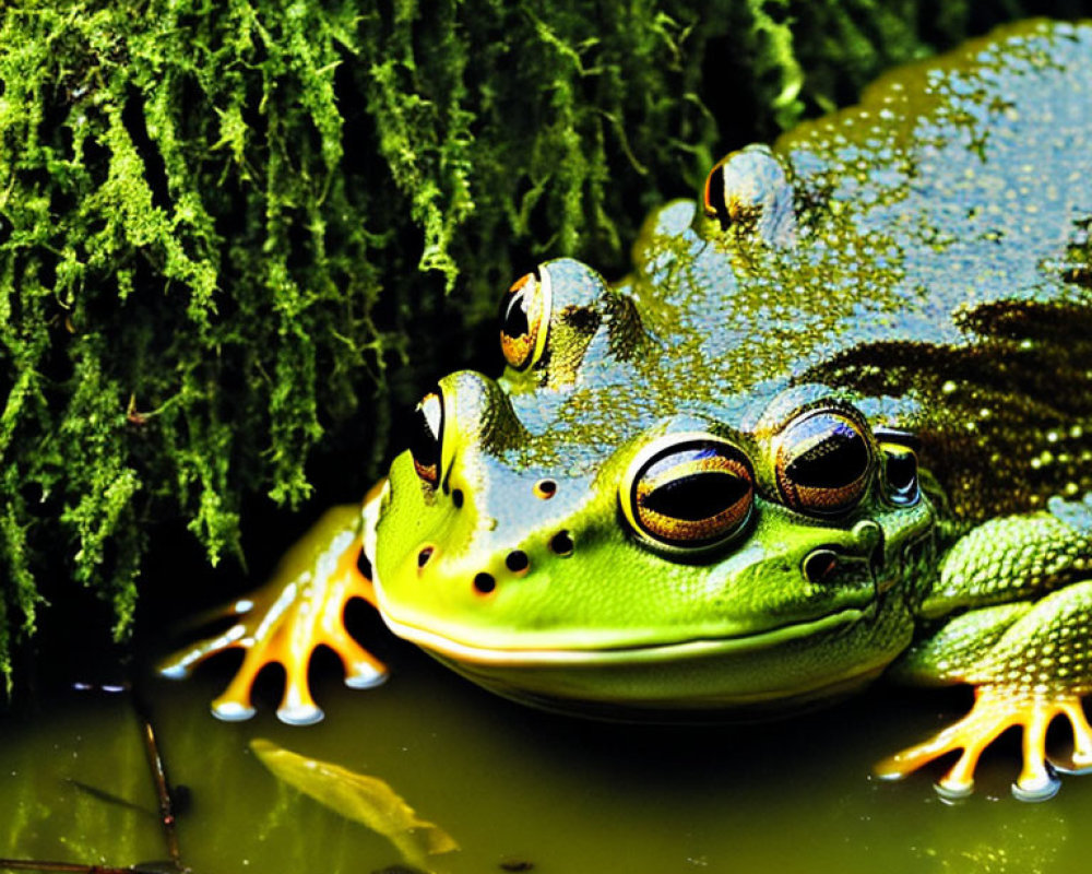 Colorful Frog with Yellow Spots by Mossy Water's Edge