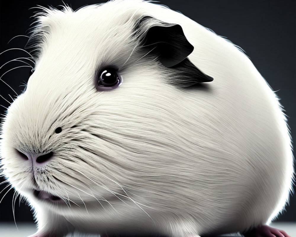 Black and White Guinea Pig Close-Up with Dark Eyes and Pink Feet