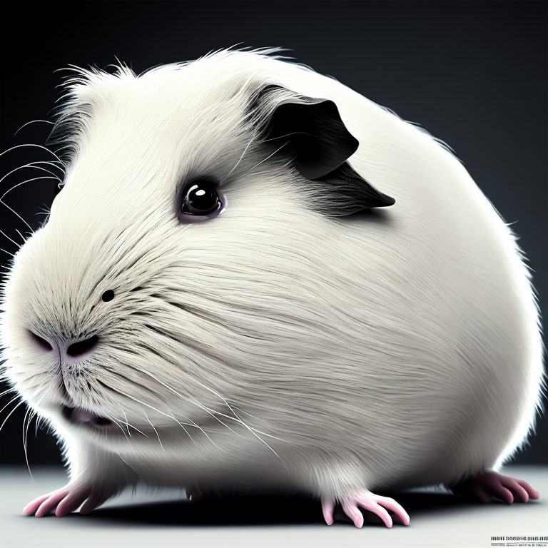 Black and White Guinea Pig Close-Up with Dark Eyes and Pink Feet
