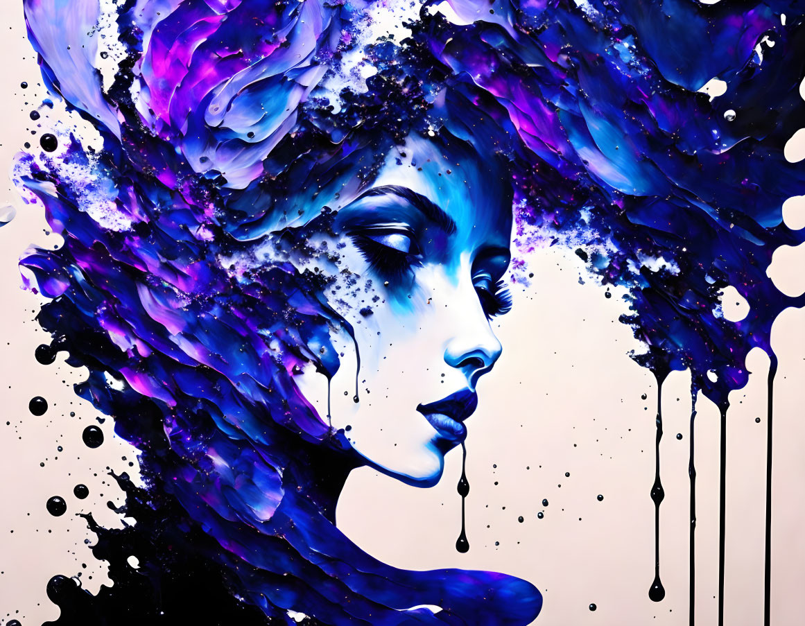 Colorful Abstract Portrait of a Woman in Purple and Blue Hues