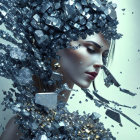 Digital artwork featuring woman with silver and gray crystal headpiece