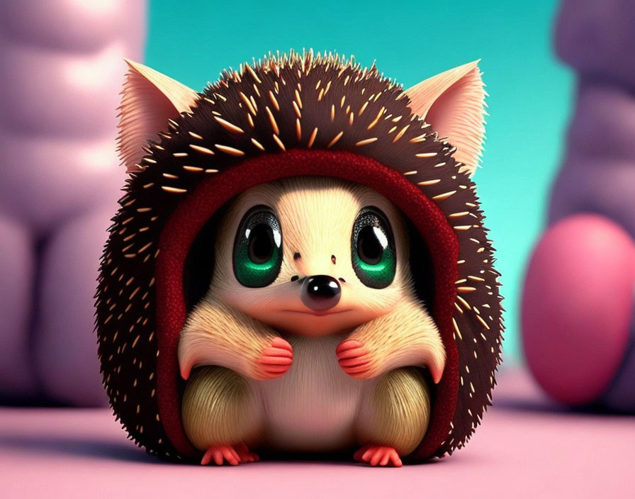 Adorable Cartoon Hedgehog Illustration on Pink and Blue Background