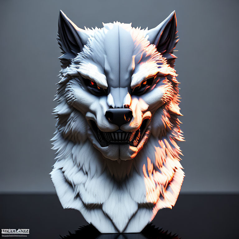 White Wolf with Red Eyes: Menacing 3D Digital Illustration