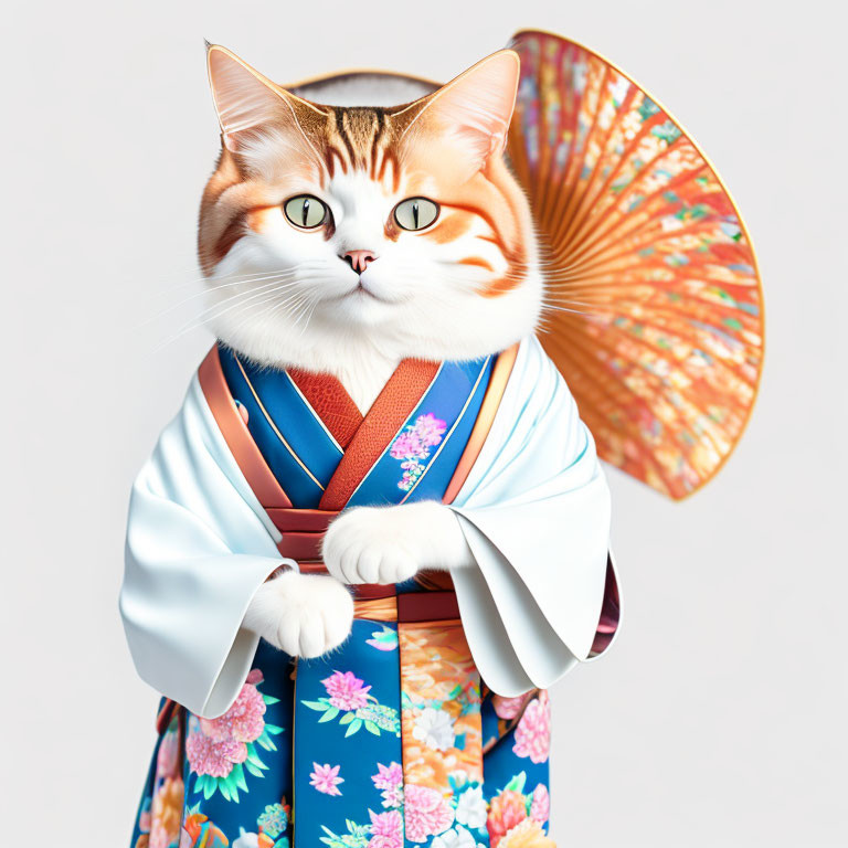 Cat in traditional Japanese clothing with human-like features