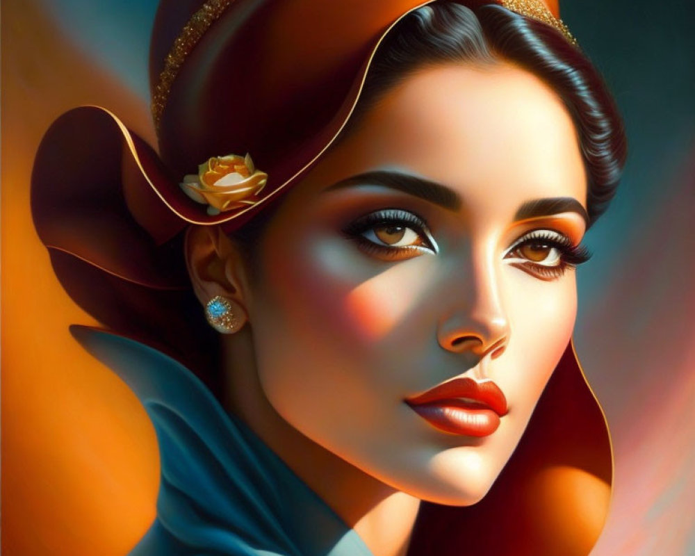 Stylized portrait of woman with striking makeup and vintage hat