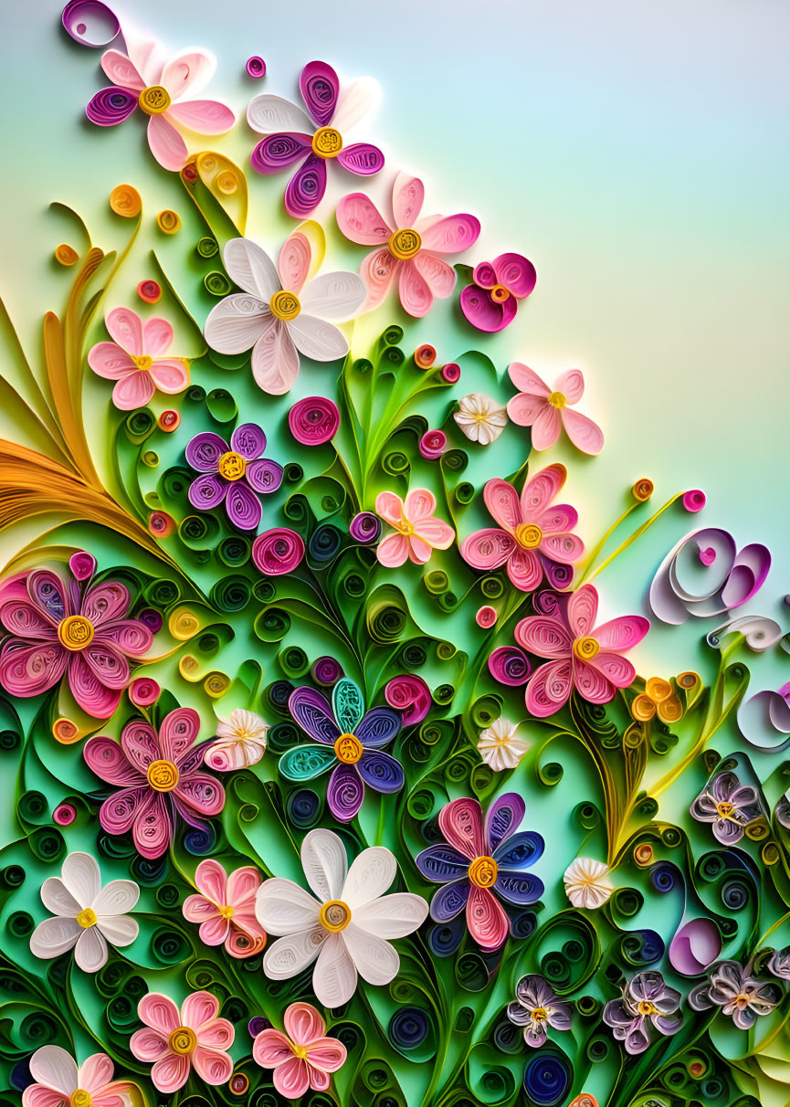 Colorful Quilled Flower Artwork on Gradient Background