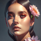 Detailed Digital Painting of Girl with White Flower in Hair