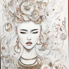 Vibrant 3D artwork of serene woman's face with mandala patterns
