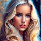 Blonde Woman with Blue Eyes in Digital Painting
