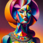 Vibrant stained glass artwork of stylized female face