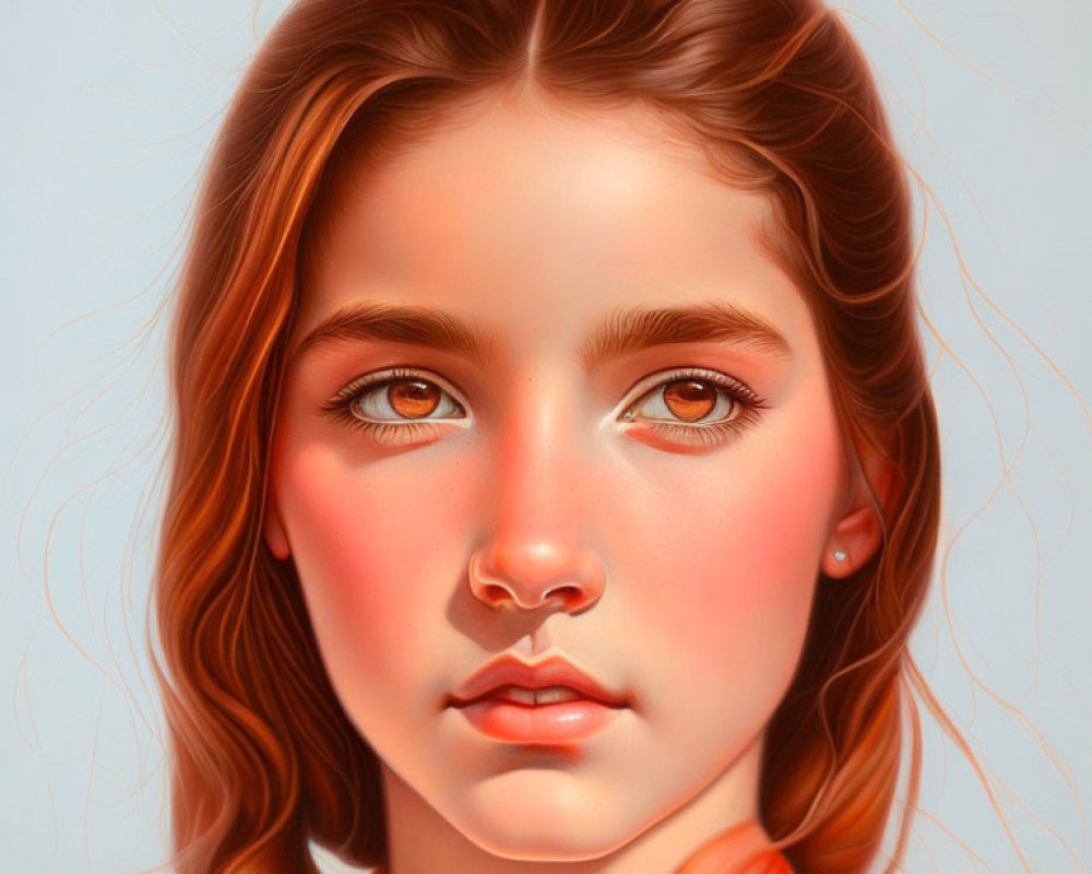 Detailed Digital Portrait of Young Girl with Brown Eyes and Auburn Hair