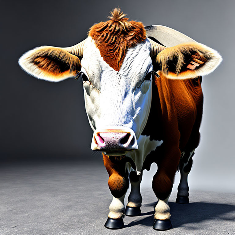 Digitally manipulated image of cow with oversized ears and hoofs