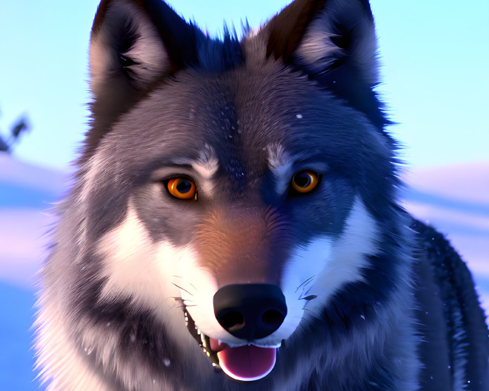 Detailed 3D Animated Wolf with Fur Texture in Snowy Landscape