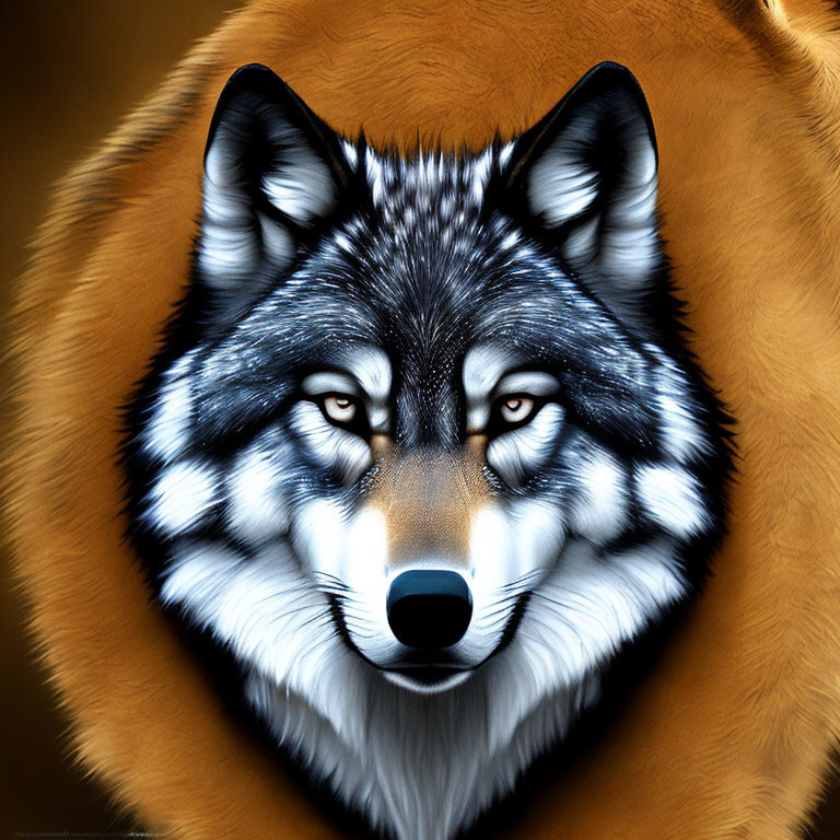 Wolf's Face with Intense Eyes on Golden Background