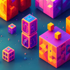 Colorful Geometric Cubes on Grid: Isometric 3D Artwork