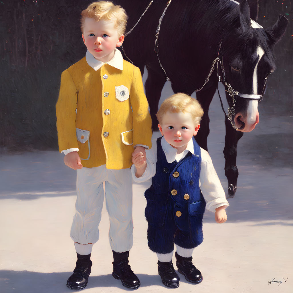 Vintage Clothing Boys with Black Pony Stand