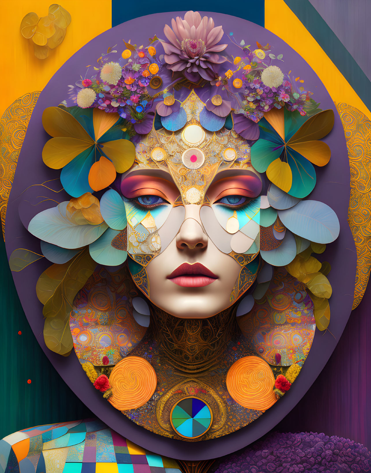 Colorful Geometric Background with Stylized Female Face