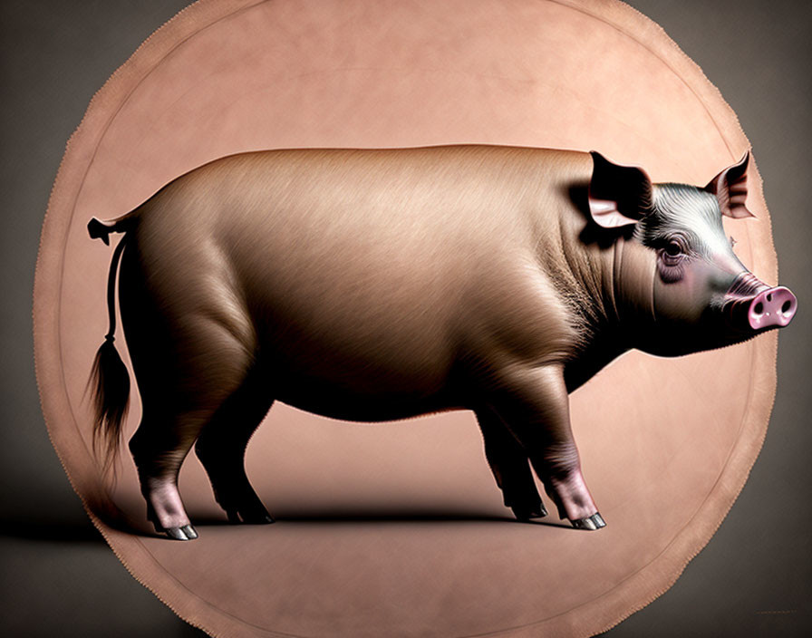 Pink Snouted Plump Pig on Brown Background