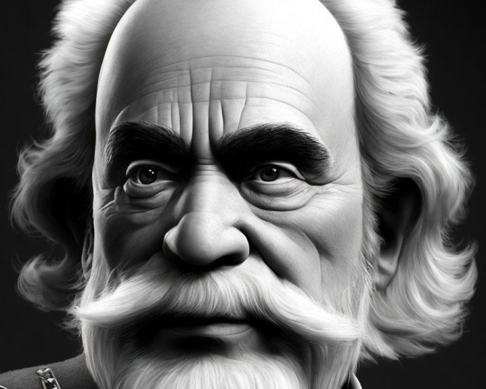 Detailed Monochromatic 3D Portrait of Older Male with Furrowed Brows