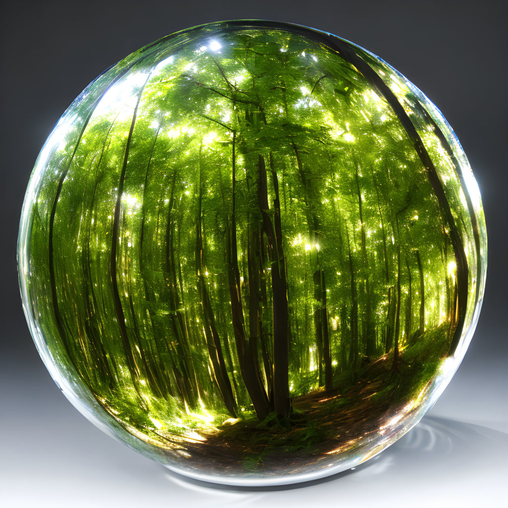 Glass dome showcasing sunlit forest canopy