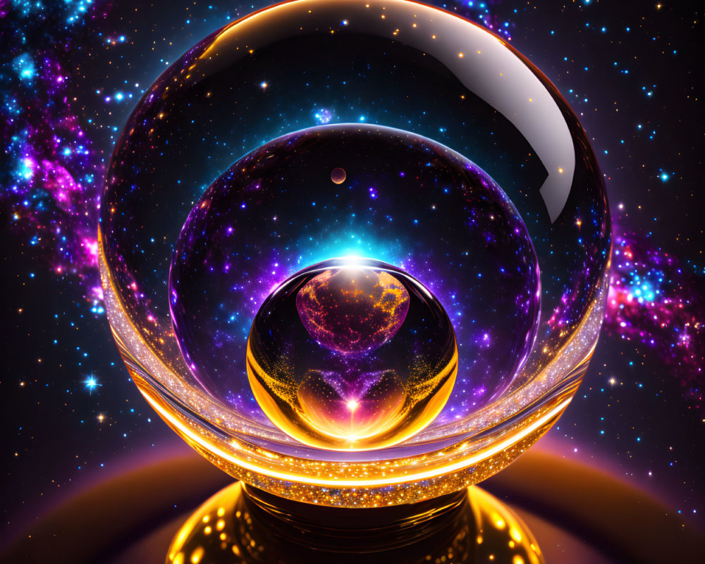 Digital Art: Nested Transparent Spheres on Cosmic Starfield
