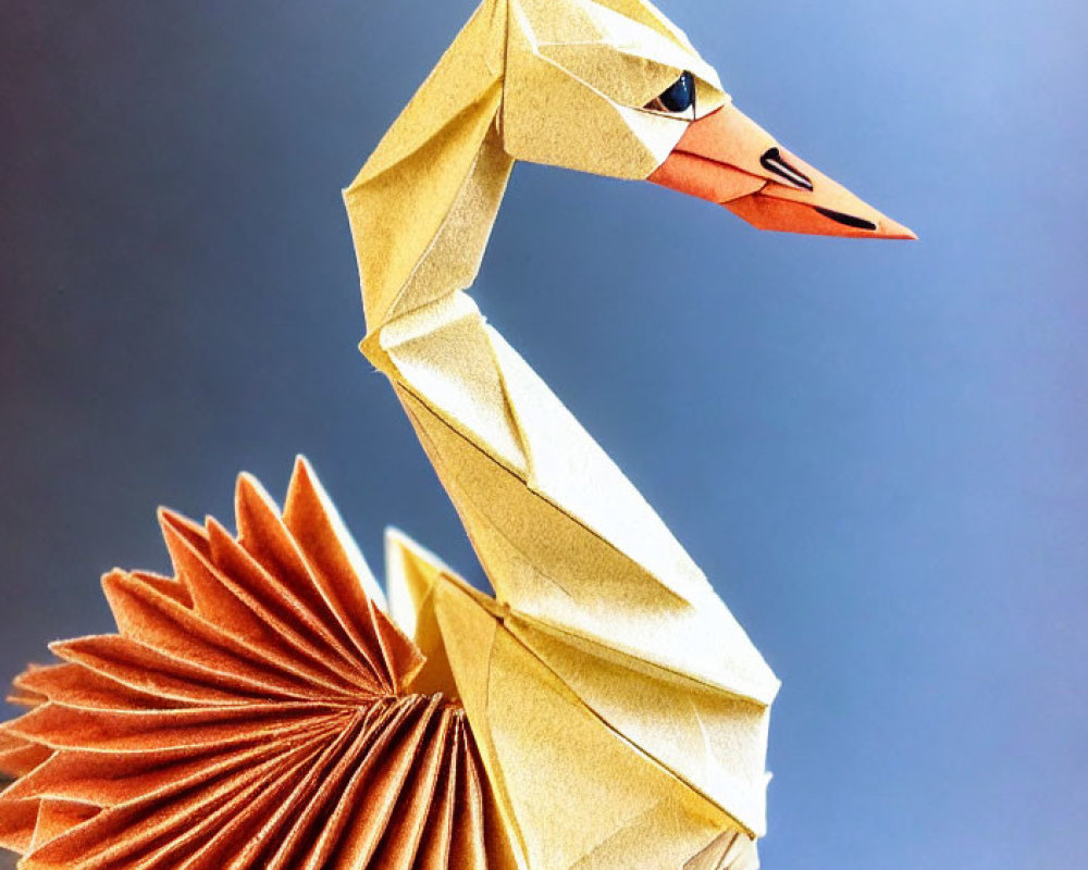 Detailed Origami Swan with Accordion-Folded Body and Beak