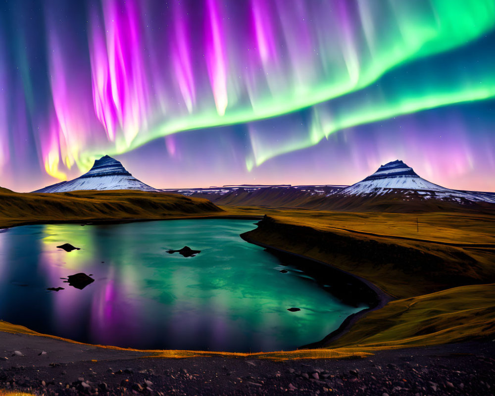 Stunning Aurora Borealis Over Snow-Capped Mountains